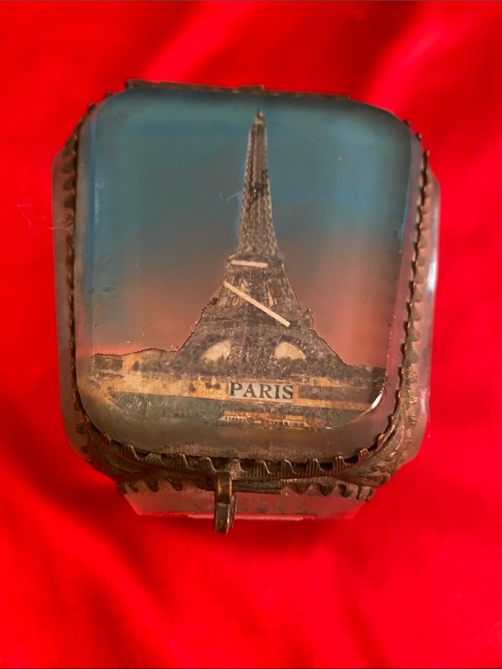 Vintage Paris Eiffel Tower Souvenir Trinket Box - Blue & Brown